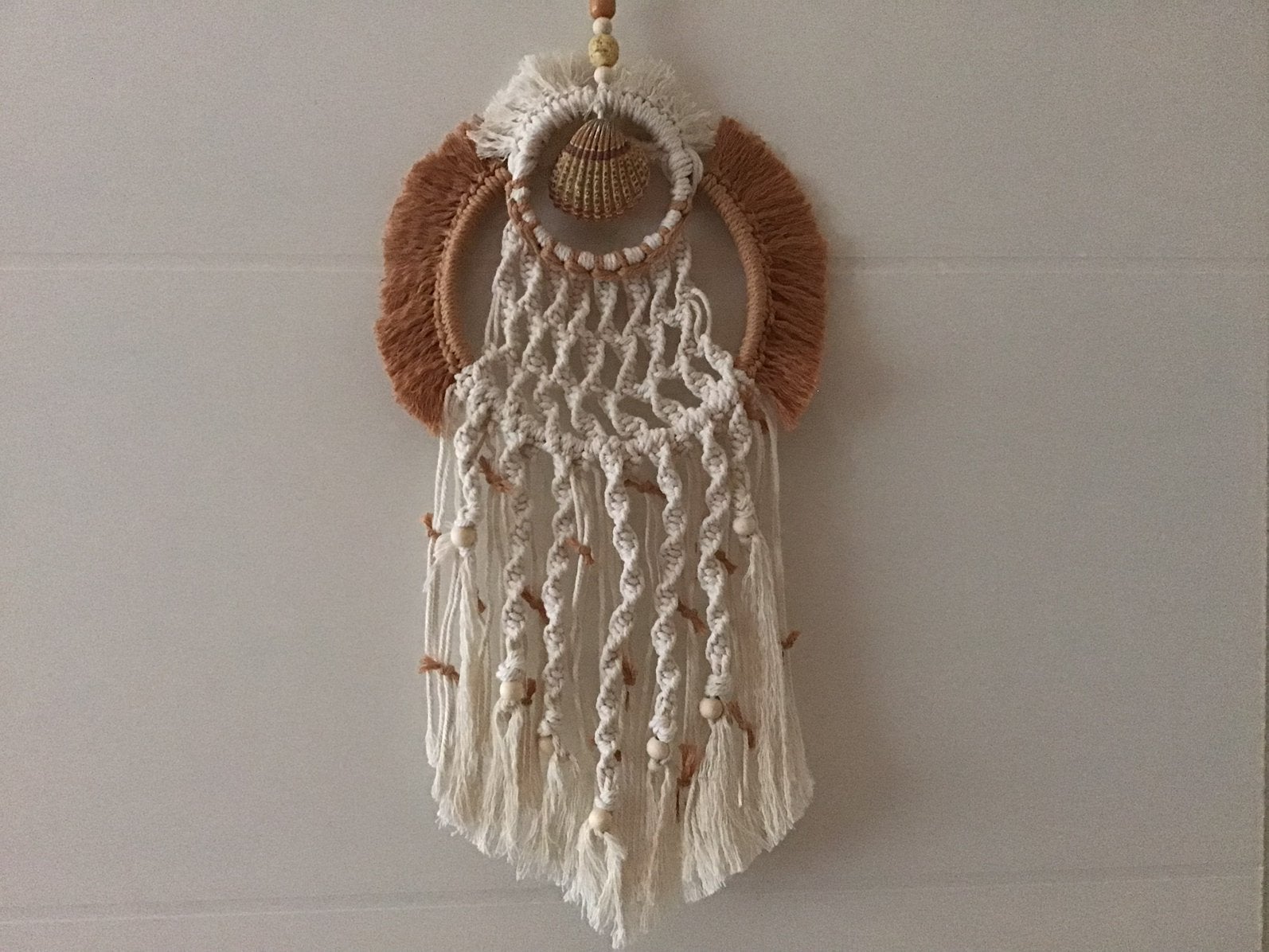 Unieke wandhanger( macramé) Nieuw!, Boho, Nieuw, Ophalen of Verzenden, Natuurlijk materiaal
