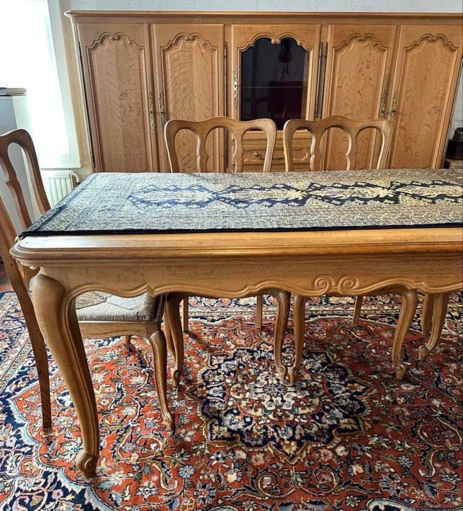 Mooie Eiken eettafel met 6 stoelen - uittrekbaar blad, Antiek en Kunst, Ophalen of Verzenden