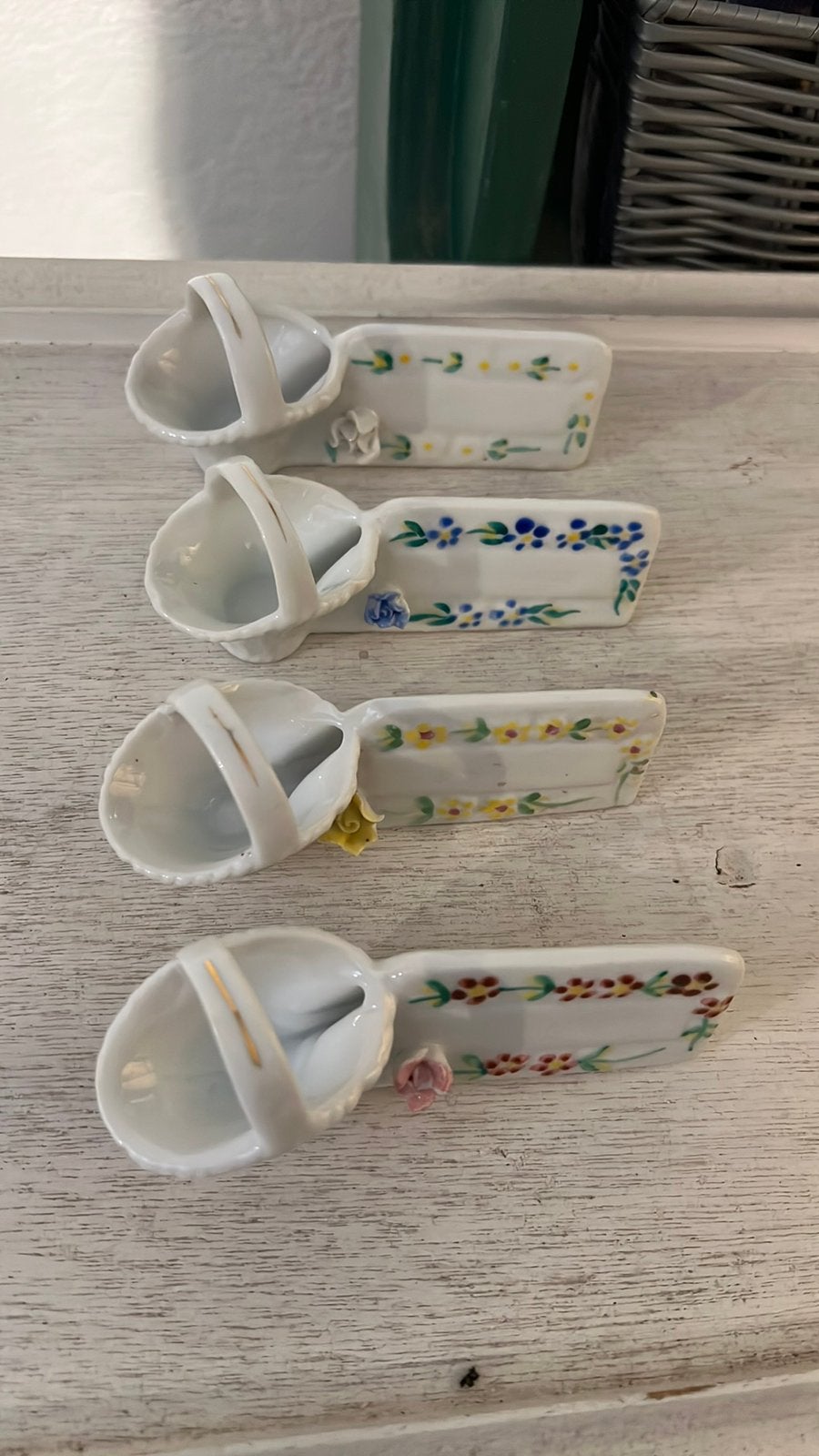 4x Vintage porseleinen messenlegger, mand flowerbasket, Ophalen of Verzenden