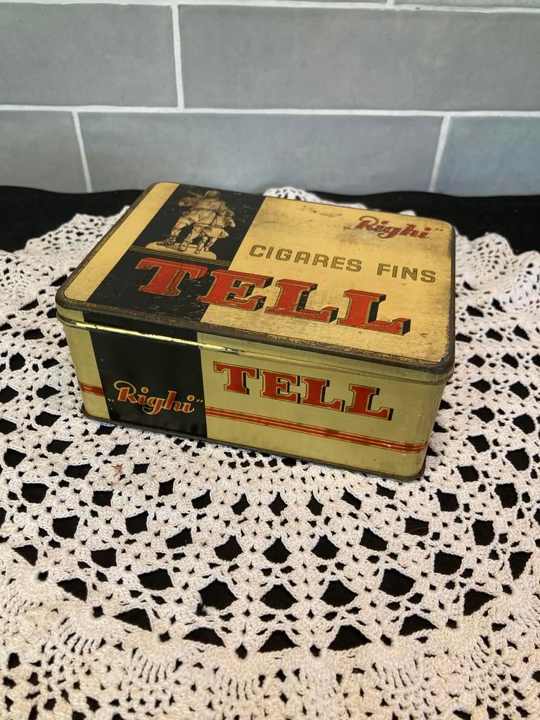 Vintage sigarenblikje Tell Rhigi (140426c), Verzamelen, Ophalen of Verzenden, Gebruikt, Overige