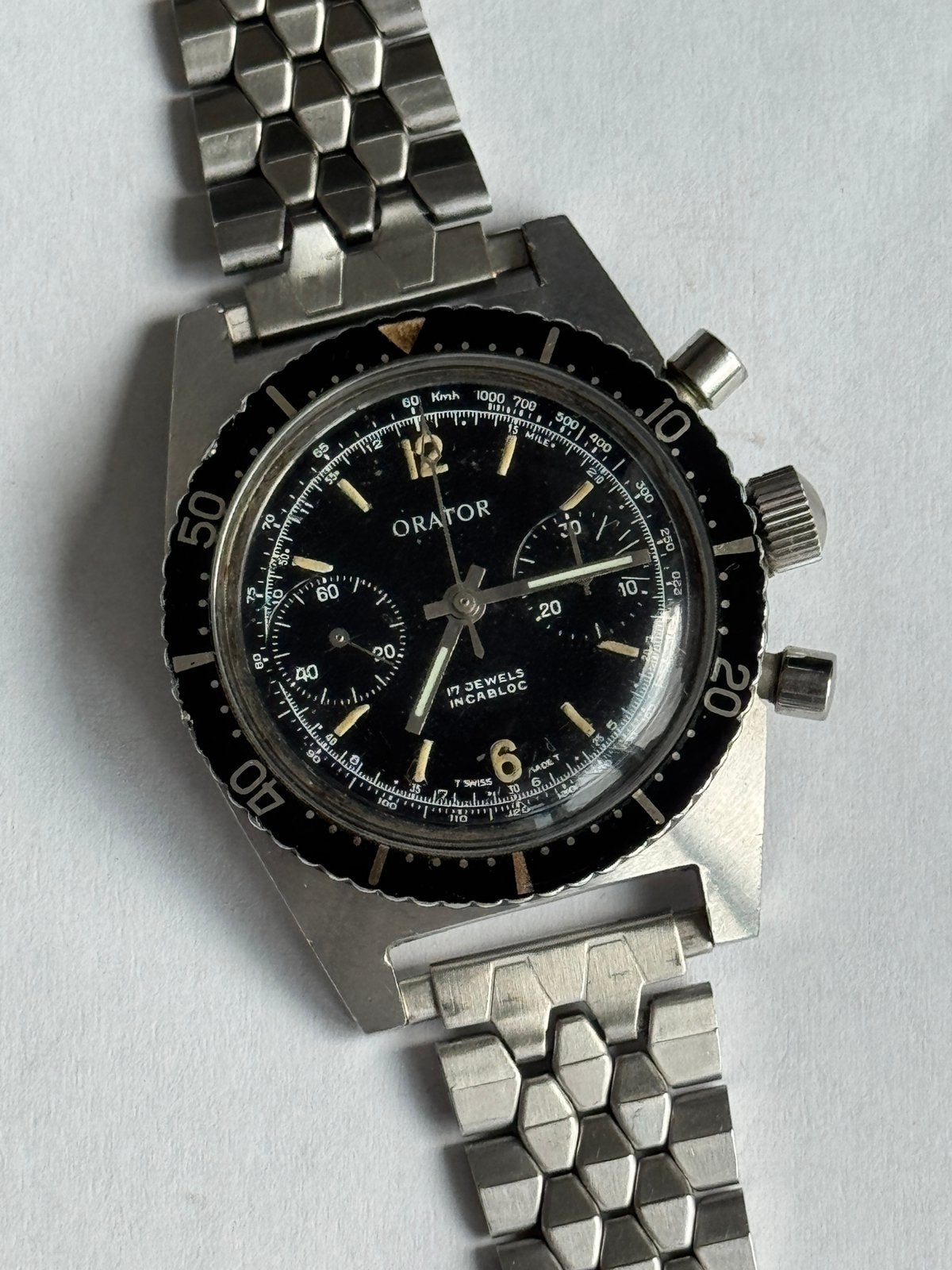 Horloge Orator duik chronograaf 1960’s, Ophalen of Verzenden, Staal, Overige merken, 1960 of later