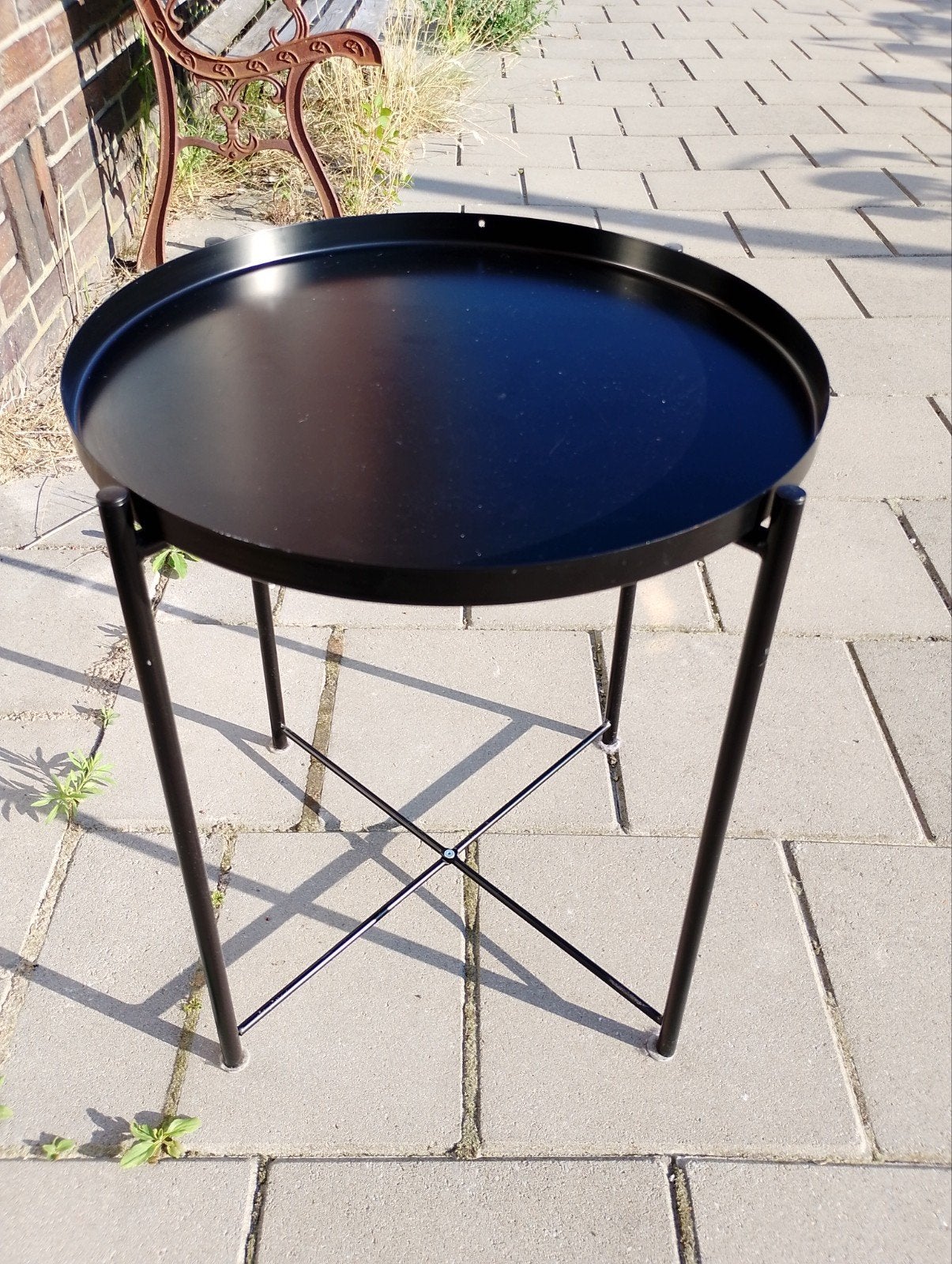 Zwart bijzettafeltje IKEA, Minder dan 55 cm, Gebruikt, Metaal of Aluminium, Rond