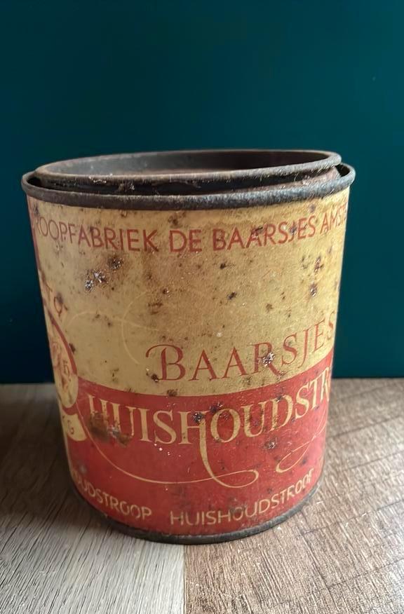 Uniek oud blik Huishoudstroop De Baarsjes Amsterdam  ‘40, Verzamelen, Ophalen of Verzenden, Gebruikt, Overige