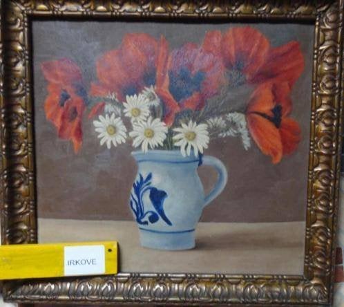 KLAPROZEN IN KEULSE KAN * OLIEVERF IN LIJST * Op Linnen *, Antiek en Kunst, Kunst | Schilderijen | Klassiek, Bloemen, Origineel werk