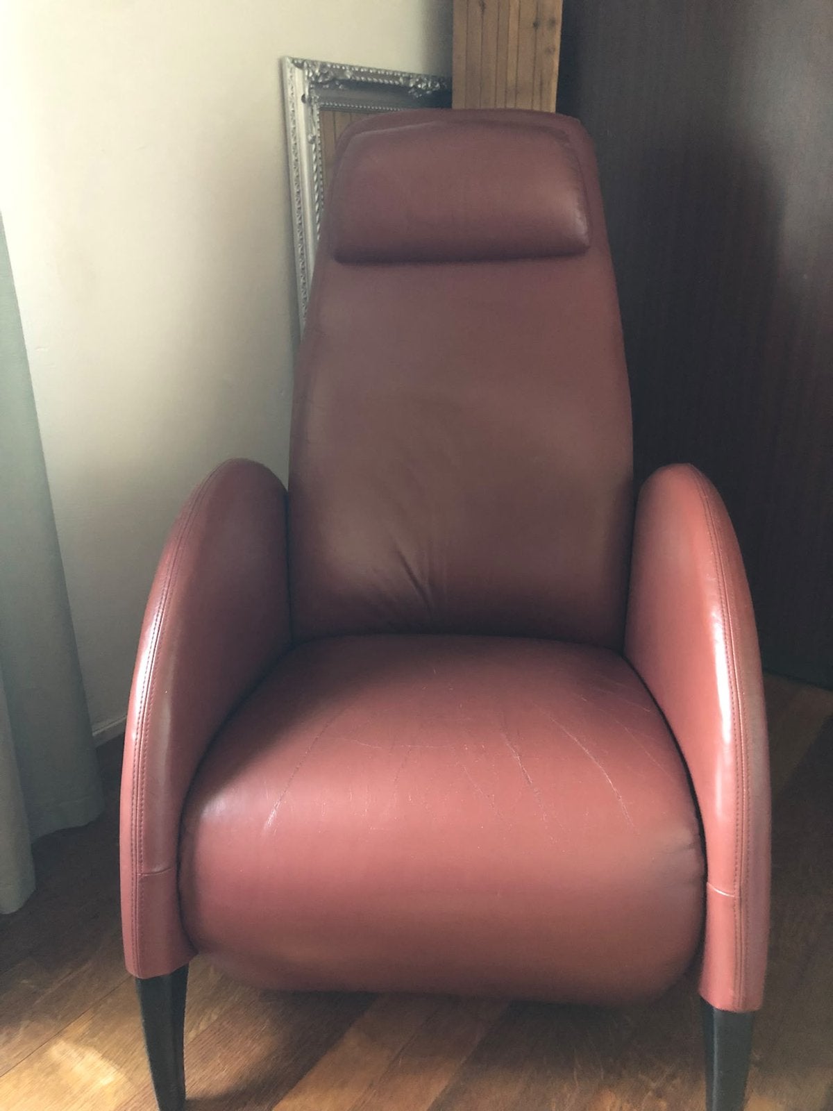 Steenrood Lederen Fauteuil 'Young Americans' - Zit/Ligstand, Huis en Inrichting, Ophalen, Zo goed als nieuw, Leer, 75 tot 100 cm