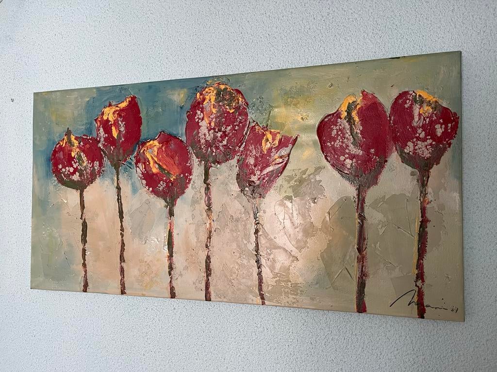 Schilderij met rode bloemen, 117x60 cm, Ophalen