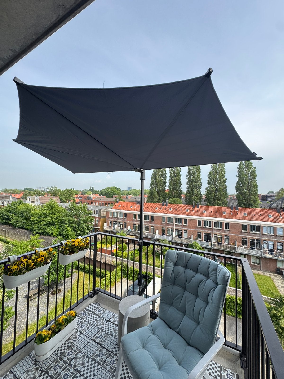 Madison balkonparasol 150x270 incl. hoes en steun, Ophalen, Verstelbaar, Overige typen, Nieuw