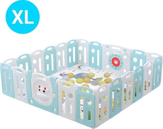 JustValue grondbox XXL blauw/wit 201x201 cm - bieden, Kinderen en Baby's, Boxen, Ophalen of Verzenden, Zo goed als nieuw, Vierkant