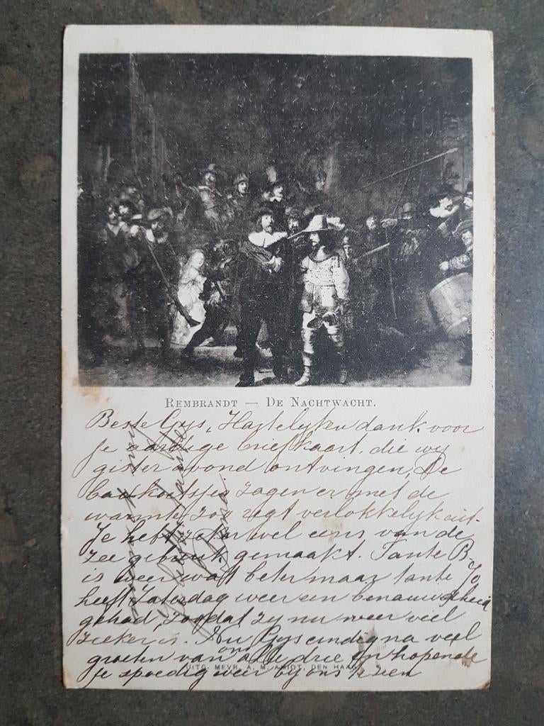 Ansichtkaart Rembrandt De Nachtwacht Uitg. Den Haag, Verzamelen, Ophalen of Verzenden, Voor 1920, Gelopen, Zuid-Holland