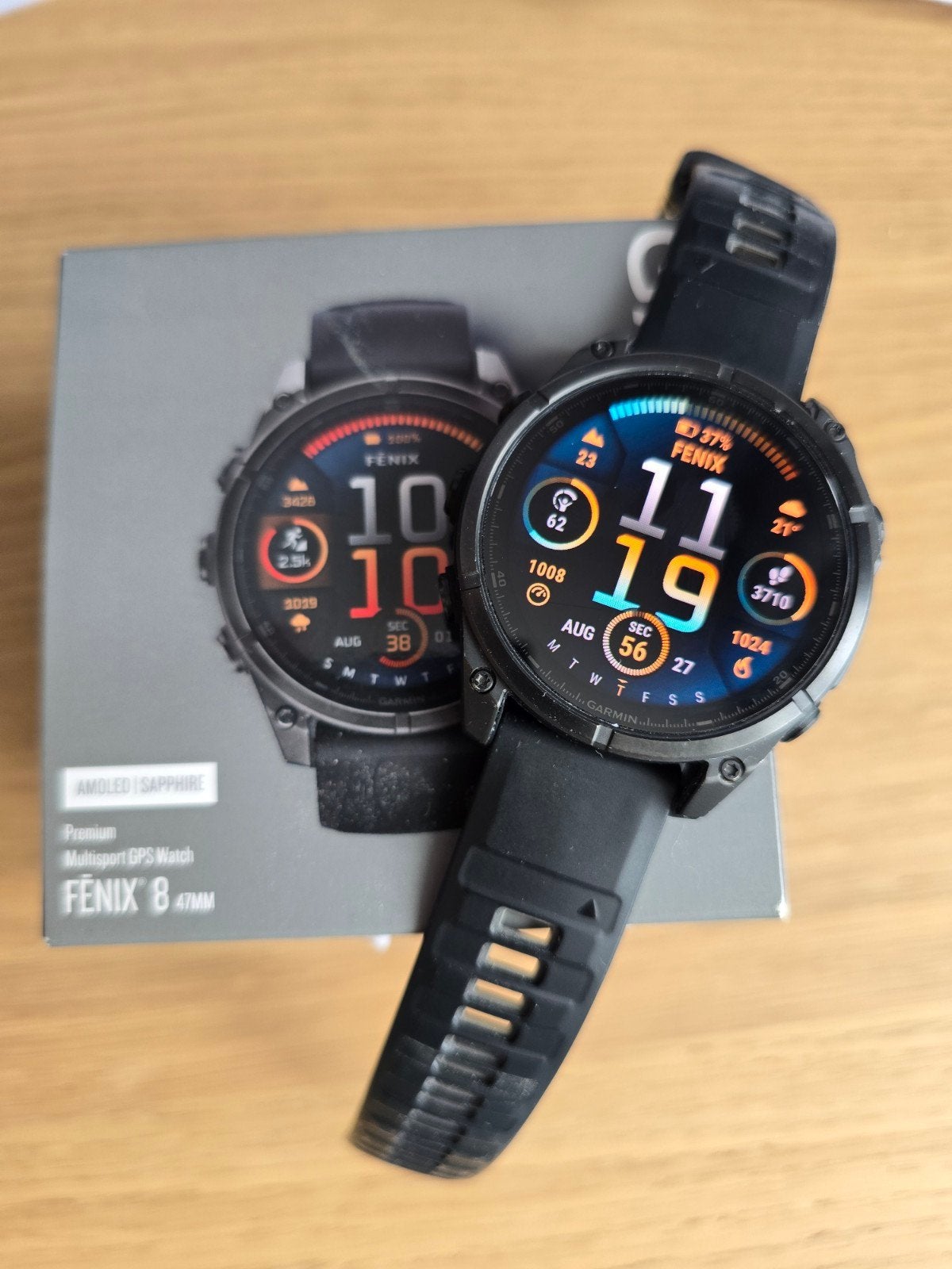 Garmin Fenix 8 Multisport GPS Horloge 47mm AMOLED Sapphire, Zwart, Garmin, Ophalen of Verzenden, Zo goed als nieuw