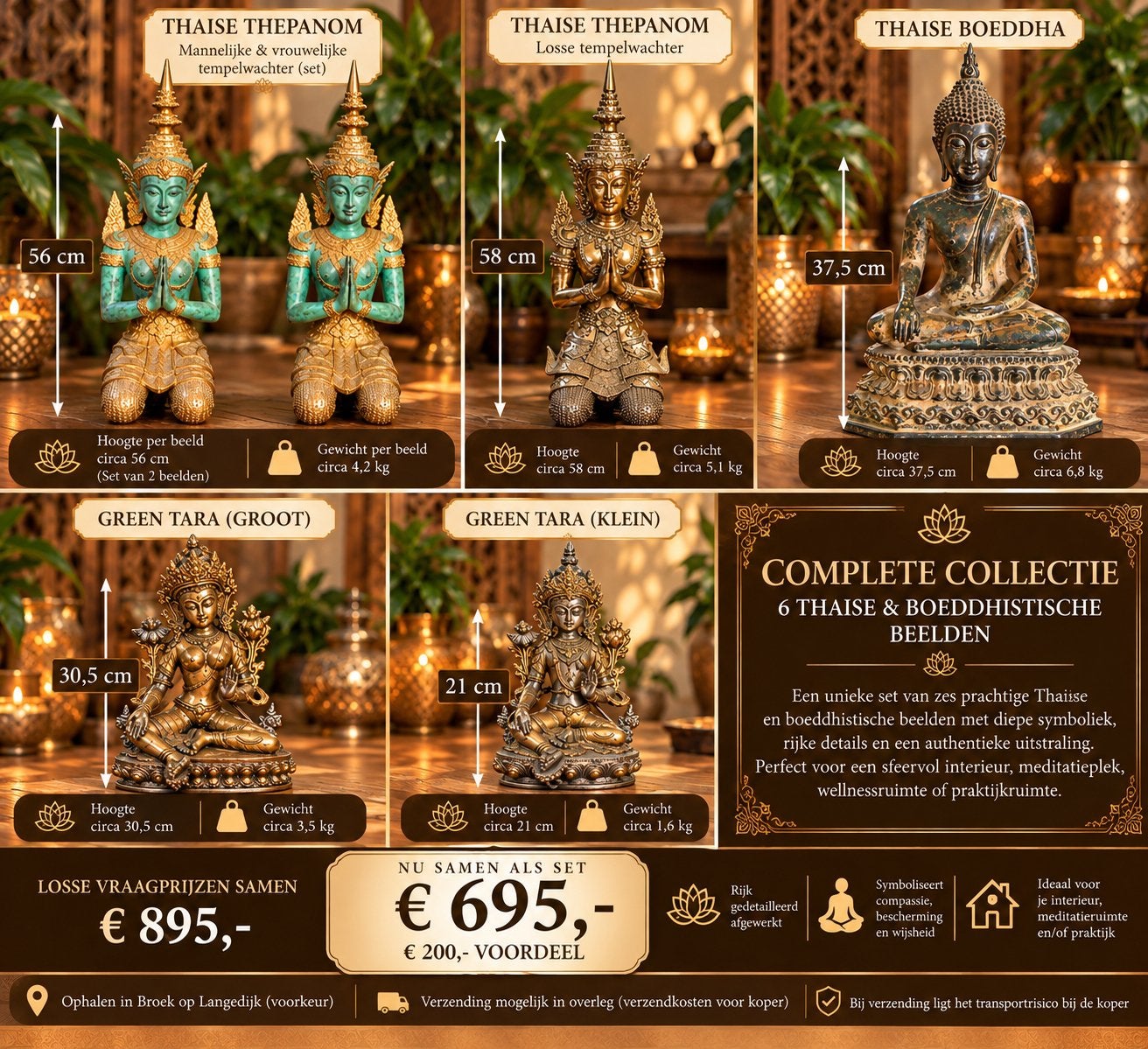 Thaise Boeddha, Tara & Thepanom beelden – complete collectie, Ophalen of Verzenden, Zo goed als nieuw