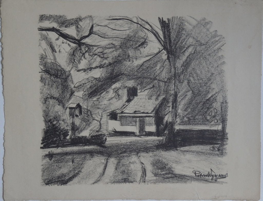Piet van Wijngaerdt litho "Huisje in Bos", Antiek en Kunst, Kunst | Litho's en Zeefdrukken, Origineel, Ophalen, Landschappen, Lithografie