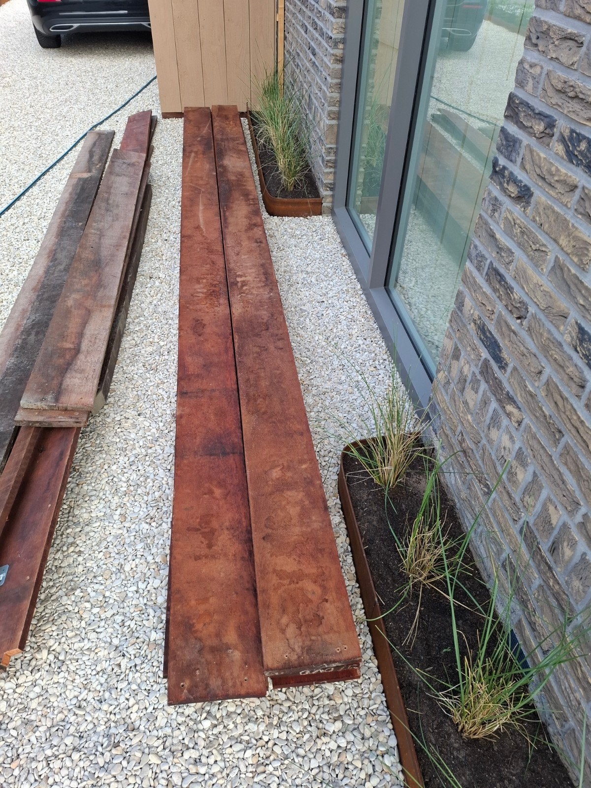 Azobe (angelim vermelho ad ruw) hardhouten planken, Doe-het-zelf en Verbouw, Hout en Planken, Ophalen, Minder dan 25 mm, Zo goed als nieuw