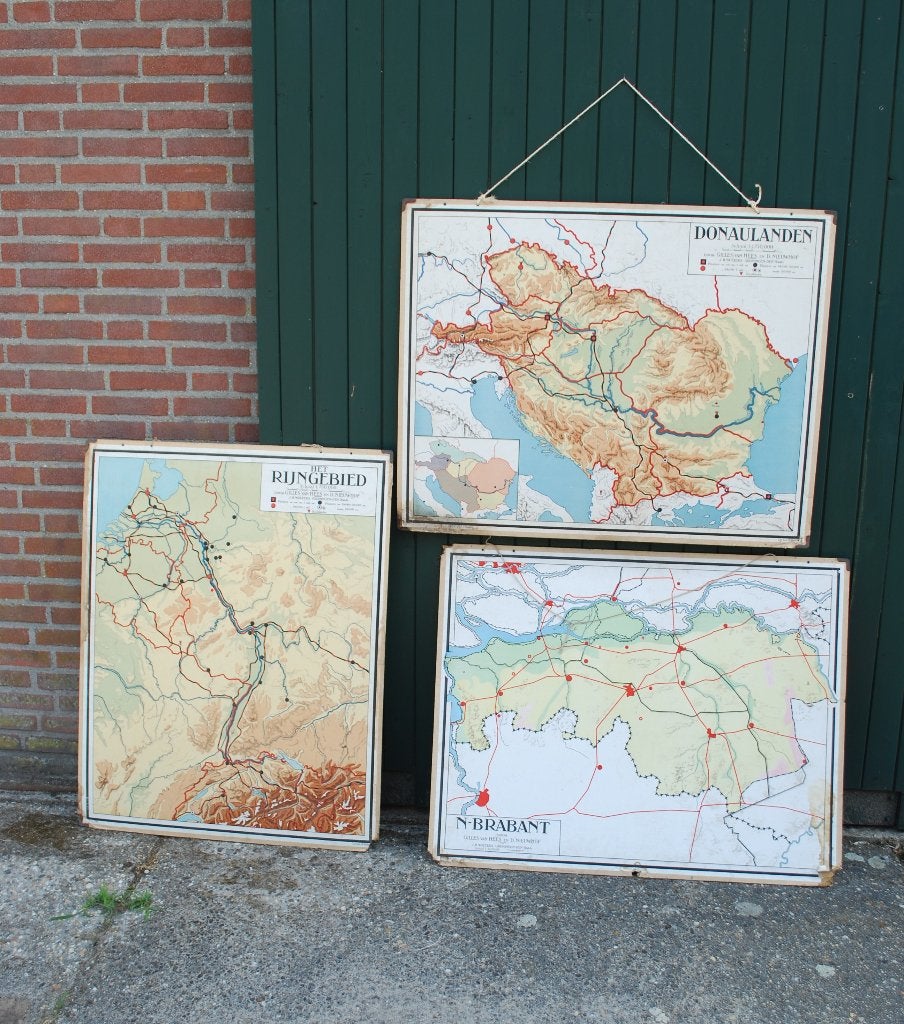 Oude Schoolplaten Noord-Brabant, Rijngebied, Donaulanden, Antiek en Kunst, Ophalen, Aardrijkskunde