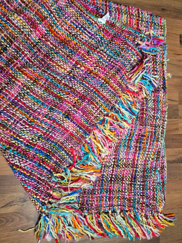 Kleurrijke plaid met franjes 130 x 180, Ophalen of Verzenden, Zo goed als nieuw