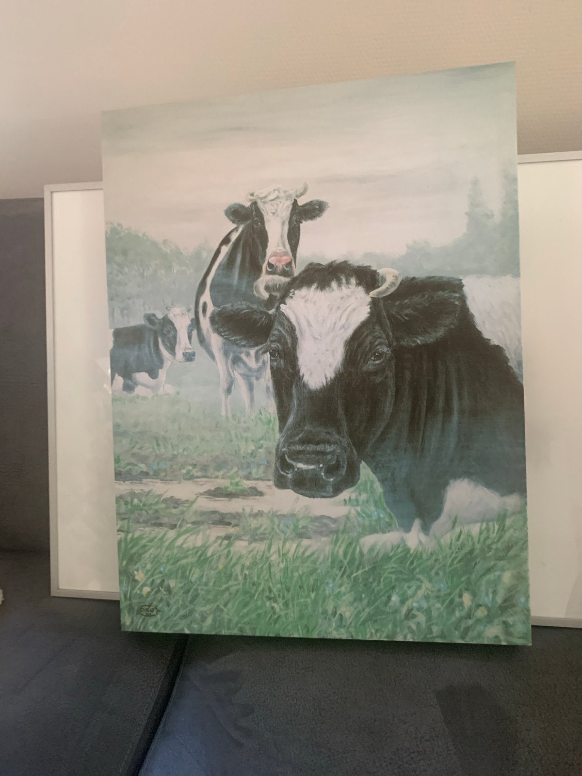 Schilderij 'Koeien in de wei' - Theo Schilder, Antiek en Kunst, Doek, Realistisch, Dieren, Ophalen of Verzenden
