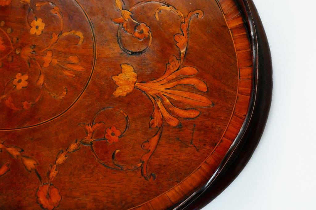 Antiek mahonie hout dienblad serveerblad floraal ingelegd, Ophalen of Verzenden, Handgemaakt, 20 - 50 cm, Hout