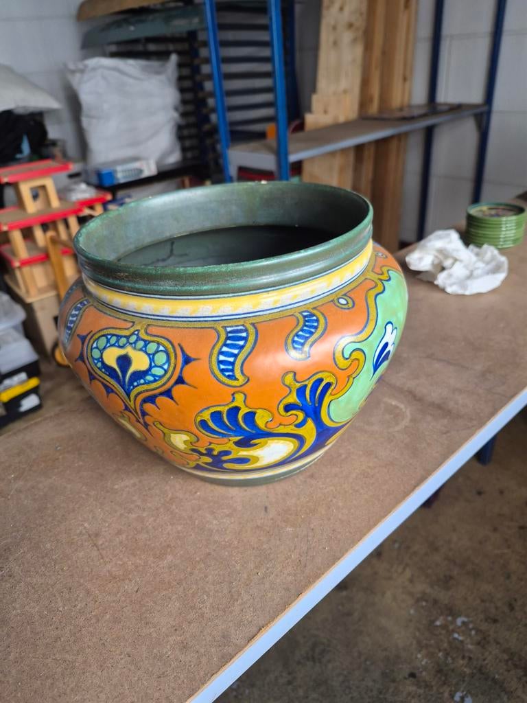Antieke Rhodiam Gouda Holland Bloempot, Antiek en Kunst, Antiek | Keramiek en Aardewerk, Ophalen
