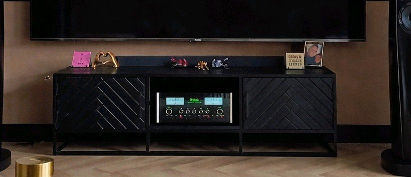 TV meubel zwart met vissengraat motief 165cm, 150 tot 200 cm, Ophalen of Verzenden, Zo goed als nieuw, Minder dan 100 cm