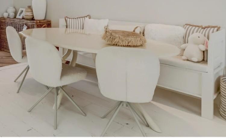 Eettafel boho/ibiza met klepbank en 3 teddy stoelen ZGAN!, Ophalen, Overige materialen, 100 tot 150 cm, 200 cm of meer