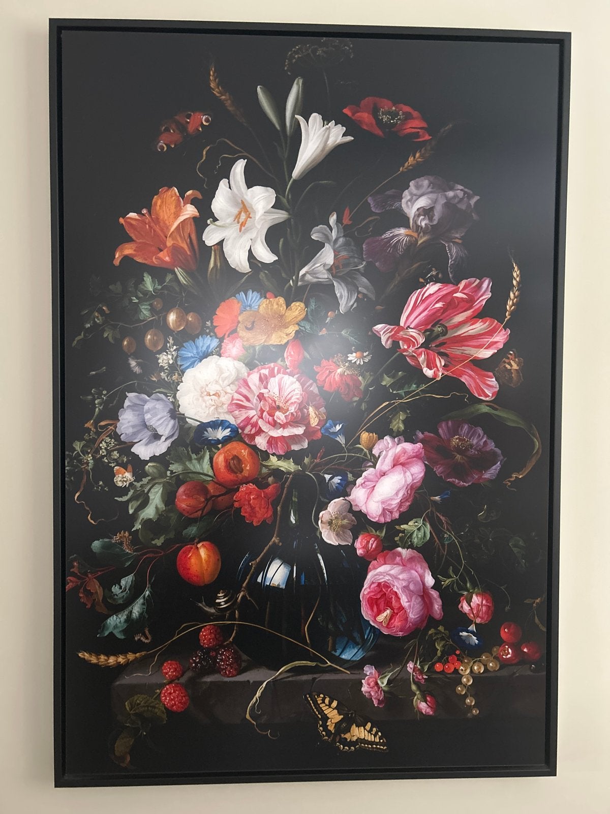 schilderij met bloemenstilleven, ingelijst, Antiek en Kunst, Ophalen, Stilleven, Ingelijst, Overige materialen