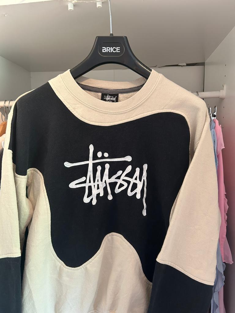 Stüssy Crewneck Sweater Colorblock Beige/Zwart – Maat S, Ophalen of Verzenden, Zo goed als nieuw, Maat 46 (S) of kleiner, Beige