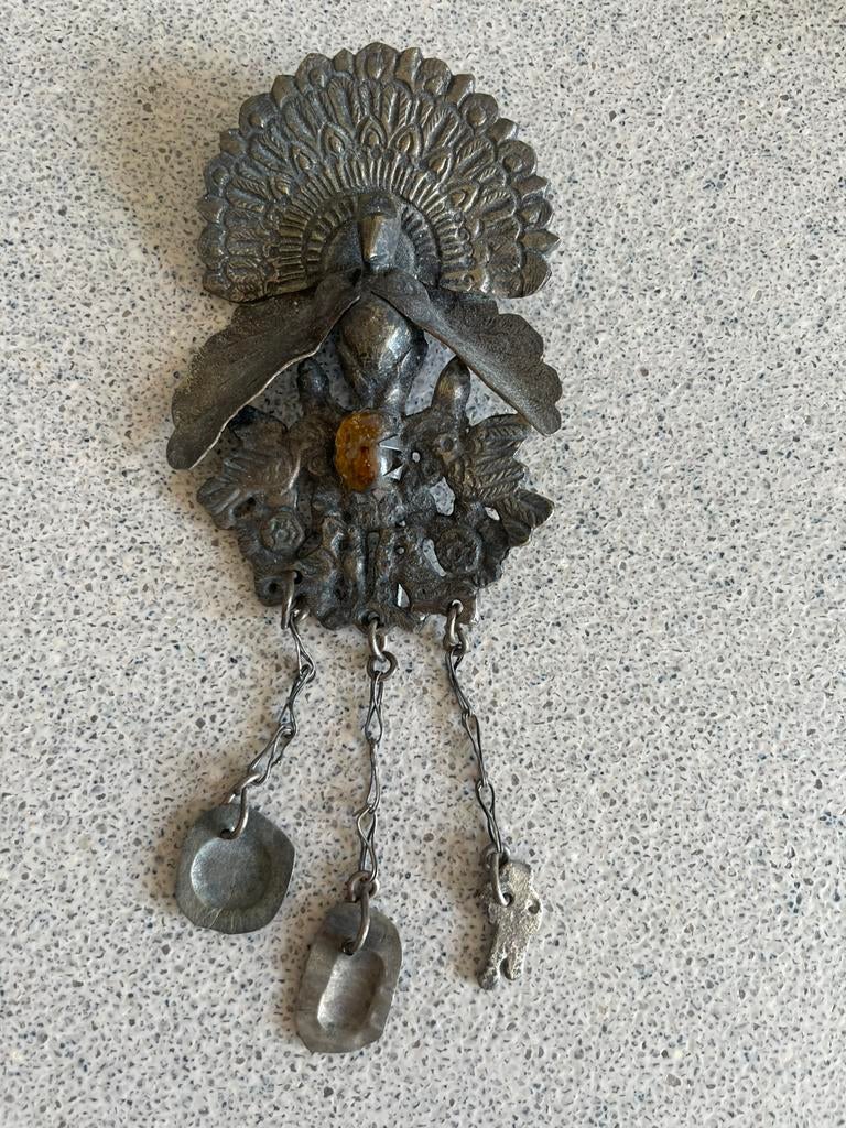 Prachtige antieke broche pin pauw, Ophalen of Verzenden, Zo goed als nieuw, Goud, Overige materialen
