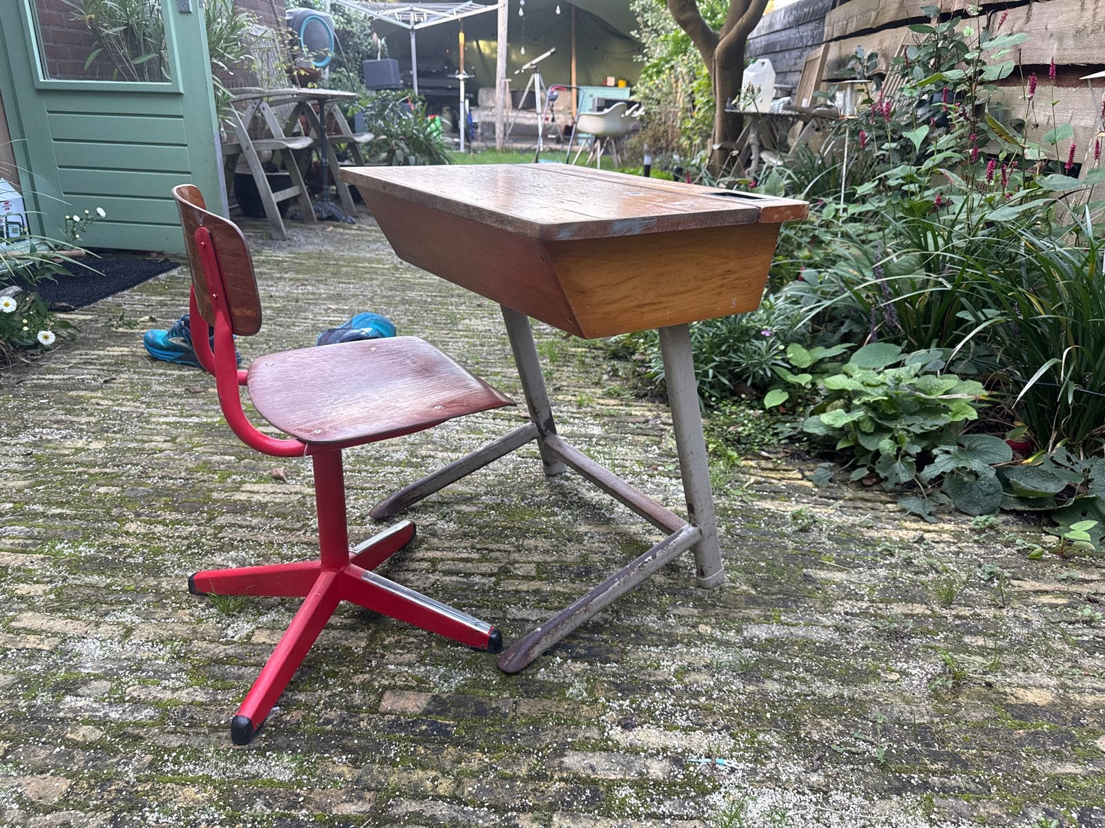 Vintage Kinderbureau met Stoel - Perfect voor Thuisstudie, Ophalen, Opbergruimte, Gebruikt, Hout