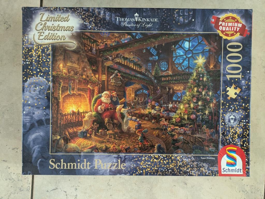 Thomas Kinkade - Santa's Workshop 1000 stukjes puzzel, Ophalen of Verzenden, 500 t/m 1500 stukjes, Zo goed als nieuw, Legpuzzel