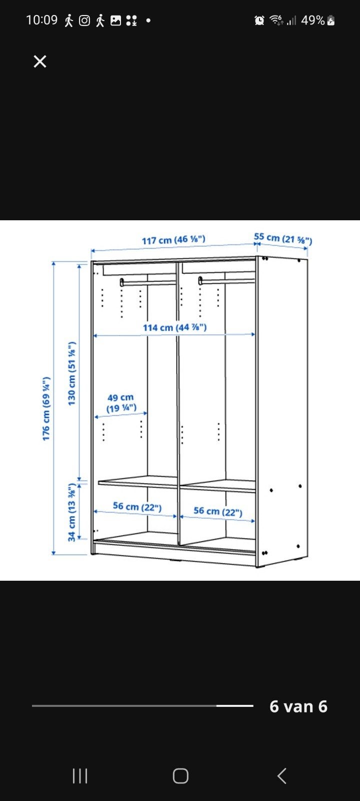 IKEA PAX Kledingkast - 176x117x55 cm, Ophalen
