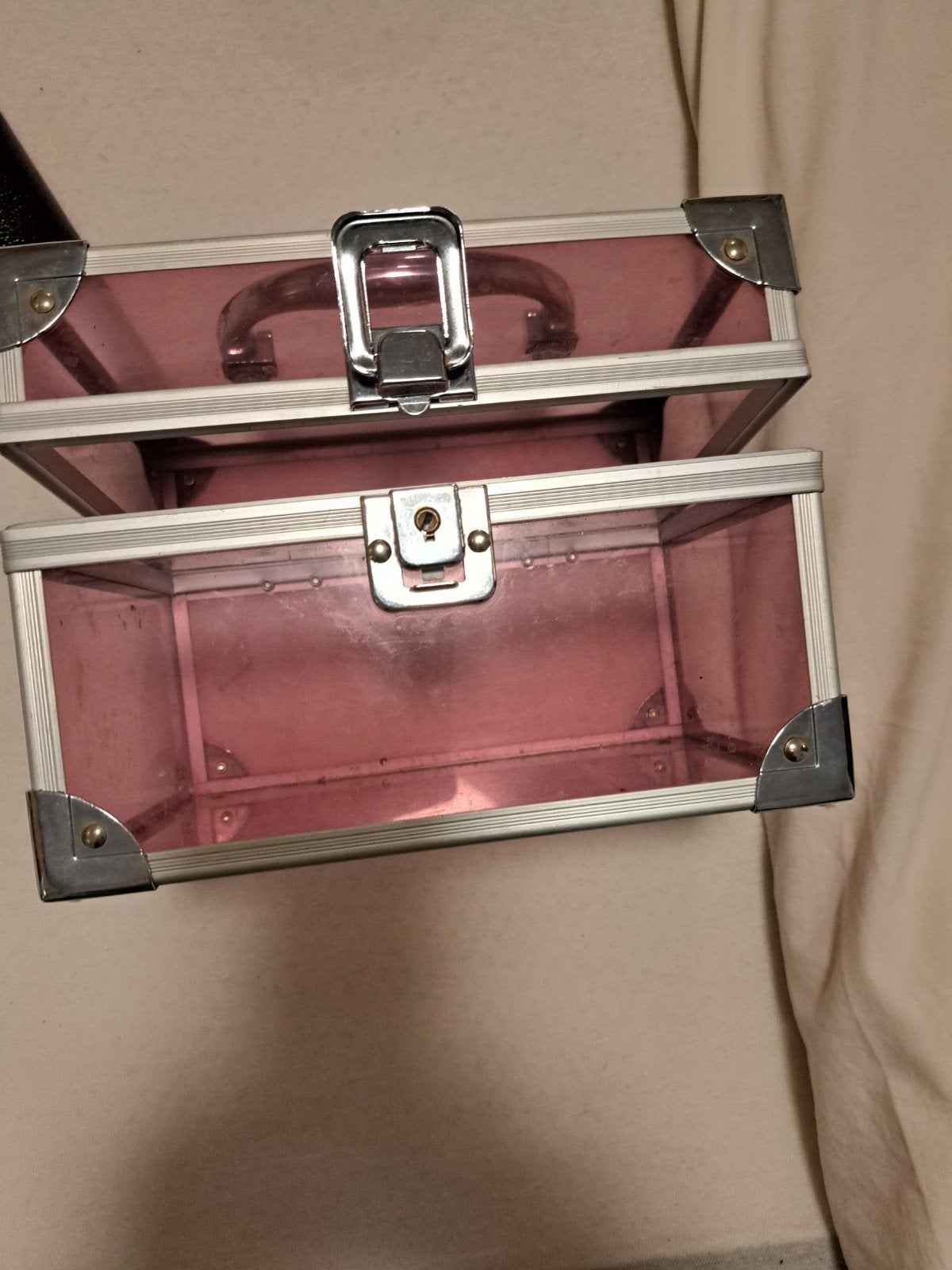 Roze transparante opbergkoffer met slot, Gebruikt, Ophalen of Verzenden, Roze, Met slot