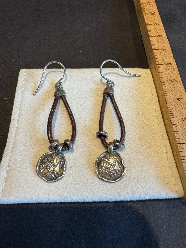 Silpada Zilveren Oorbellen .925 met Leer – Israël, Ophalen of Verzenden, Zilver, Zilver, Hangers