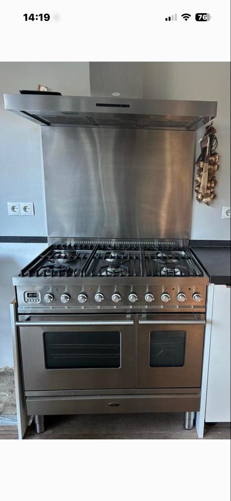 Boretti RVS Fornuis met 6 gaspitten en dubbele oven, Ophalen, Gebruikt, Hete lucht, 60 cm of meer