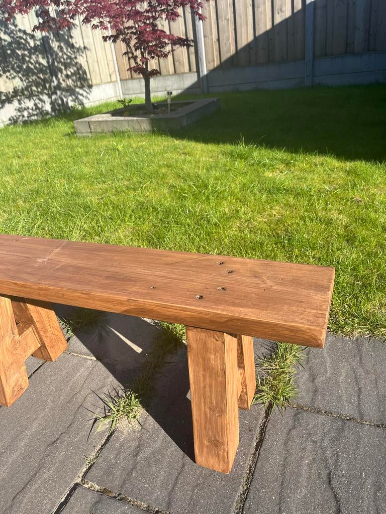 Robuuste houten bank, Ophalen, 125 cm of meer, Nieuw, Rechthoekig