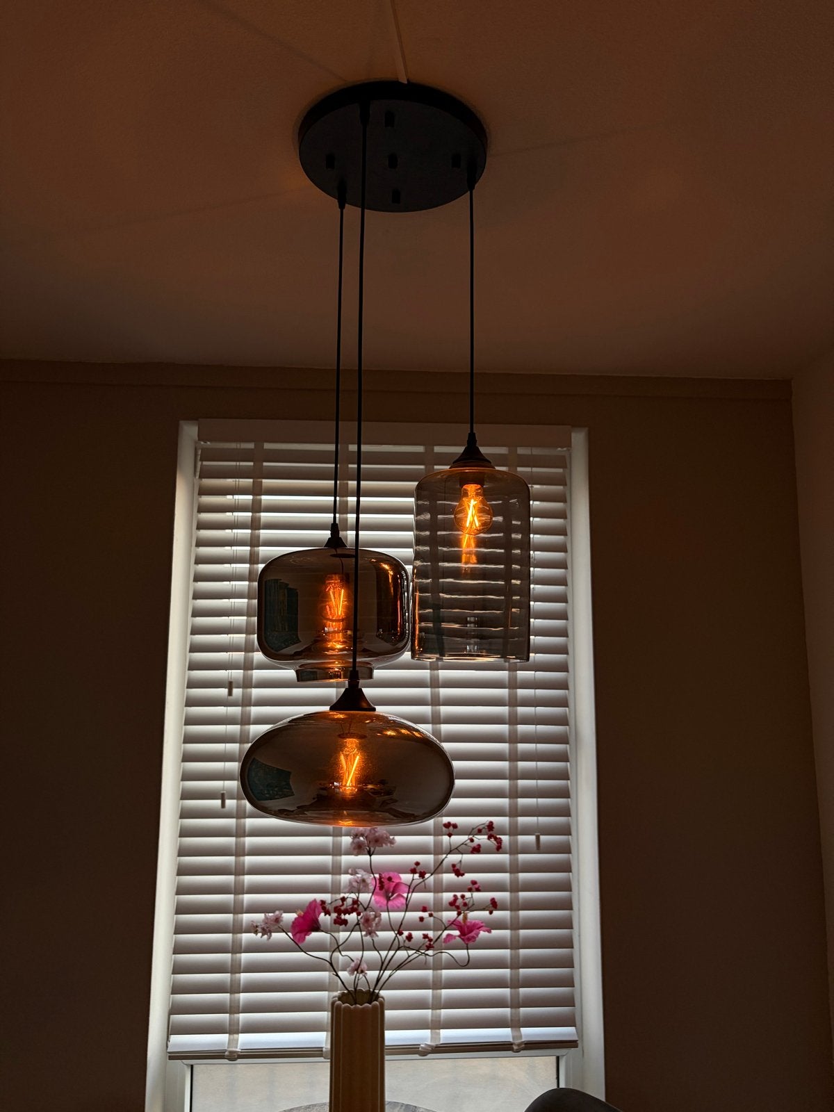 Glazen hanglampen, Huis en Inrichting, Lampen | Hanglampen, Ophalen, Zo goed als nieuw, Glas
