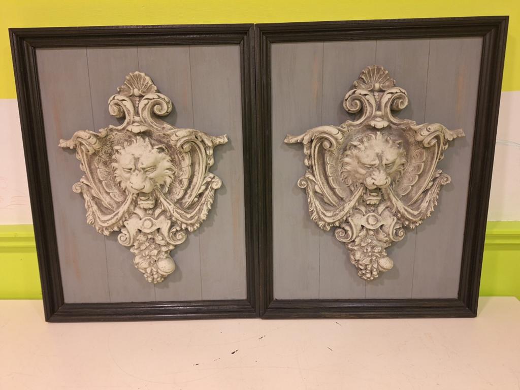 Set van 2 robuuste wanddecoraties met leeuwenkop, Ophalen of Verzenden