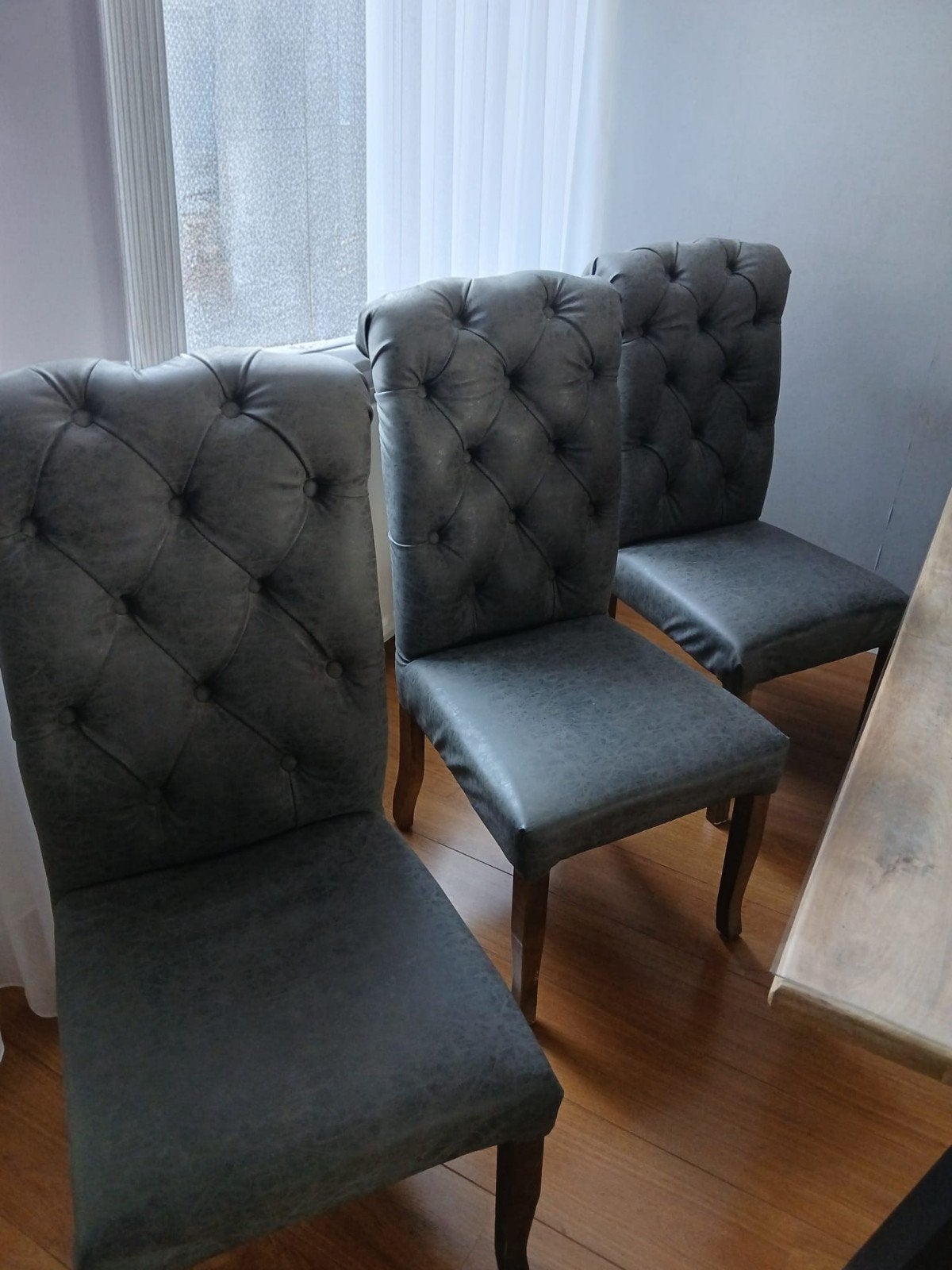 Set van 3 grijze eetkamerstoelen Dubbelman design, Huis en Inrichting, Stoelen, Ophalen, Drie, Zo goed als nieuw, Stof