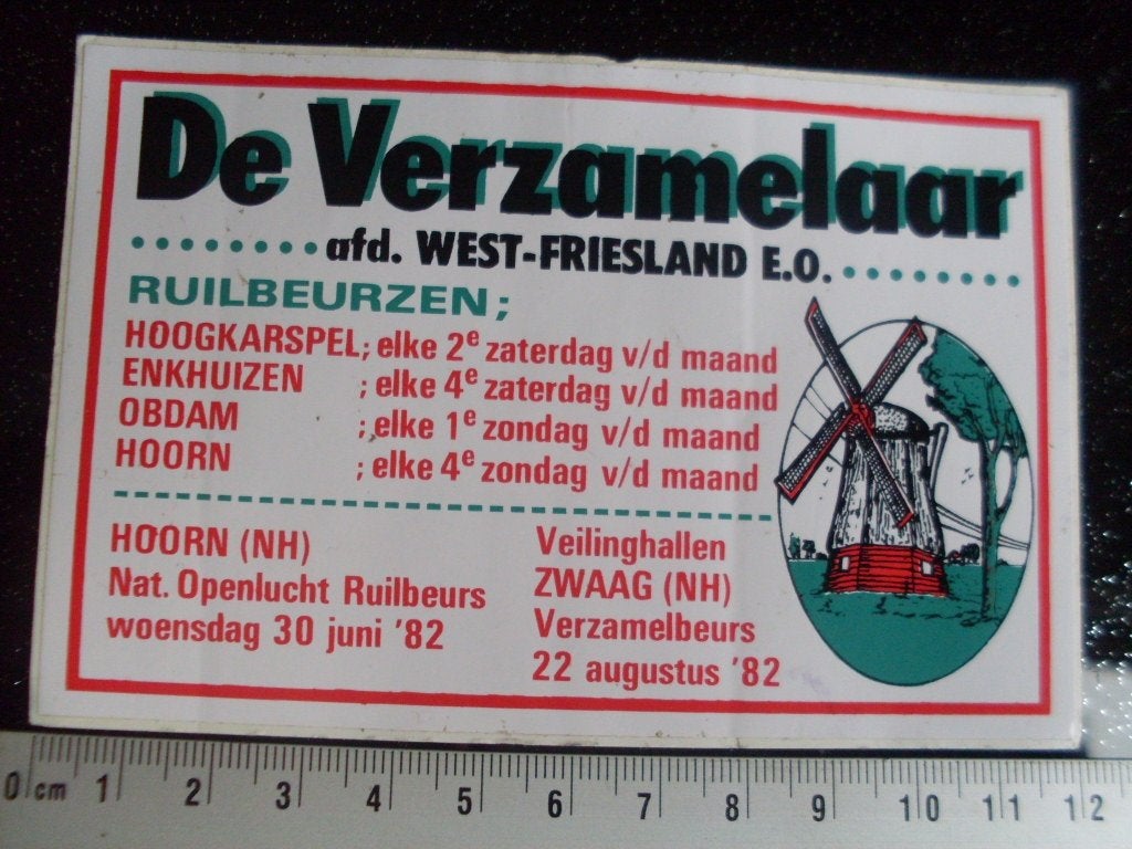 sticker de verzamelaar hoorn zwaag 1982 enkhuizen obdam, Verzenden, Zo goed als nieuw, Bedrijf of Vereniging
