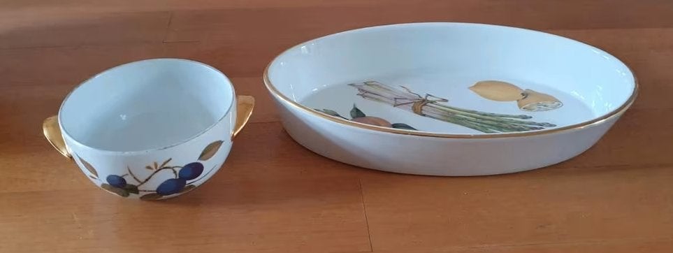 Decoratieve set: Worcester schaal &Evesham kom - fruitmotief, Gebruikt, Overige merken, Landelijk/Boerenbont, Ophalen of Verzenden