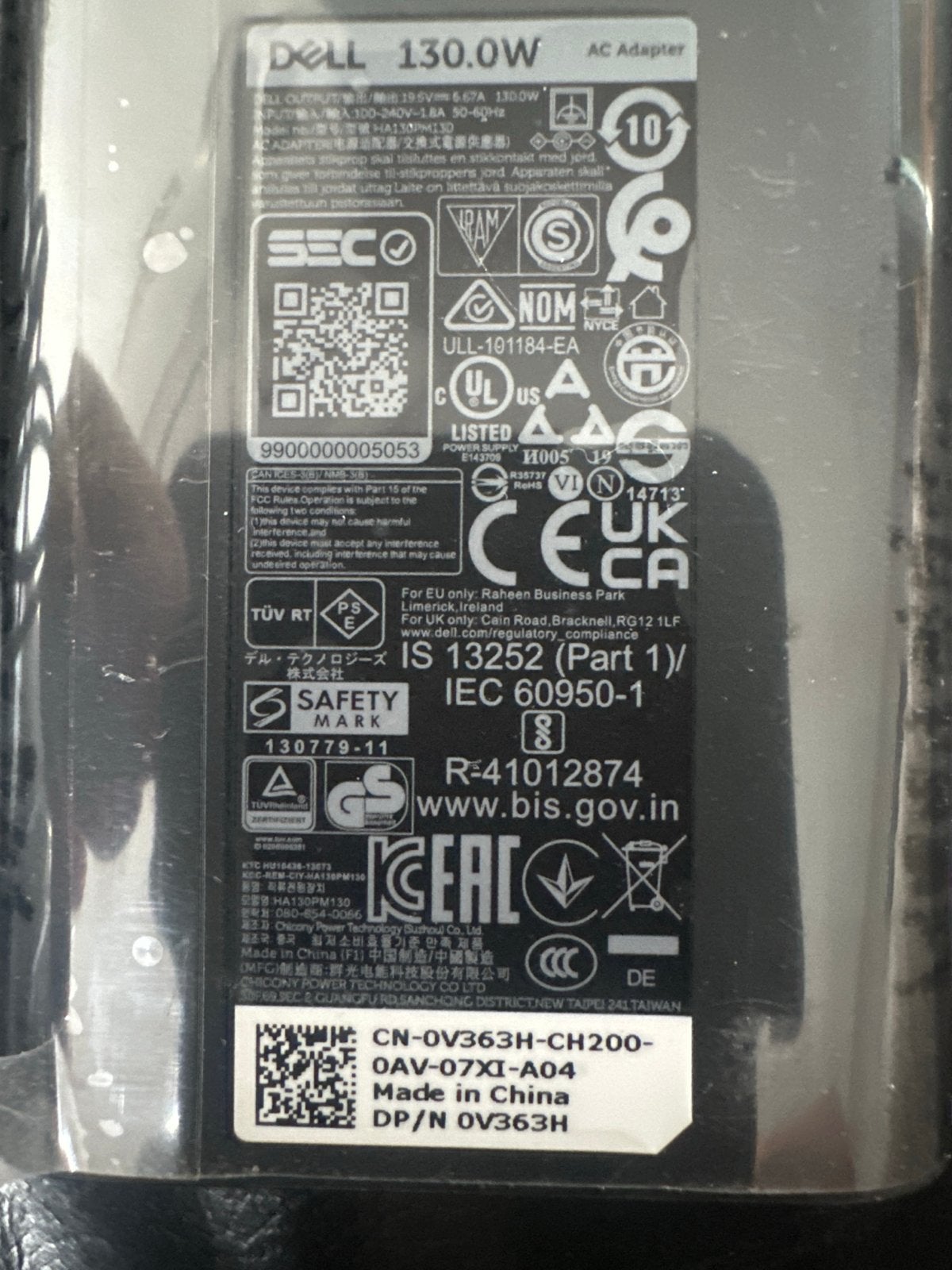 Splinternieuw Dell 130W AC Adapter Oplader (DP/N 0V363H), Computers en Software, Laptop-opladers, Ophalen of Verzenden, Gebruikt