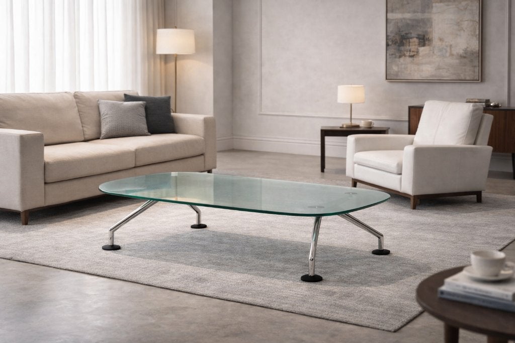 Vitra Antonio Citterio tafel met glazen blad, chromen poten, Ophalen, 200 cm of meer, Zo goed als nieuw, 200 cm of meer