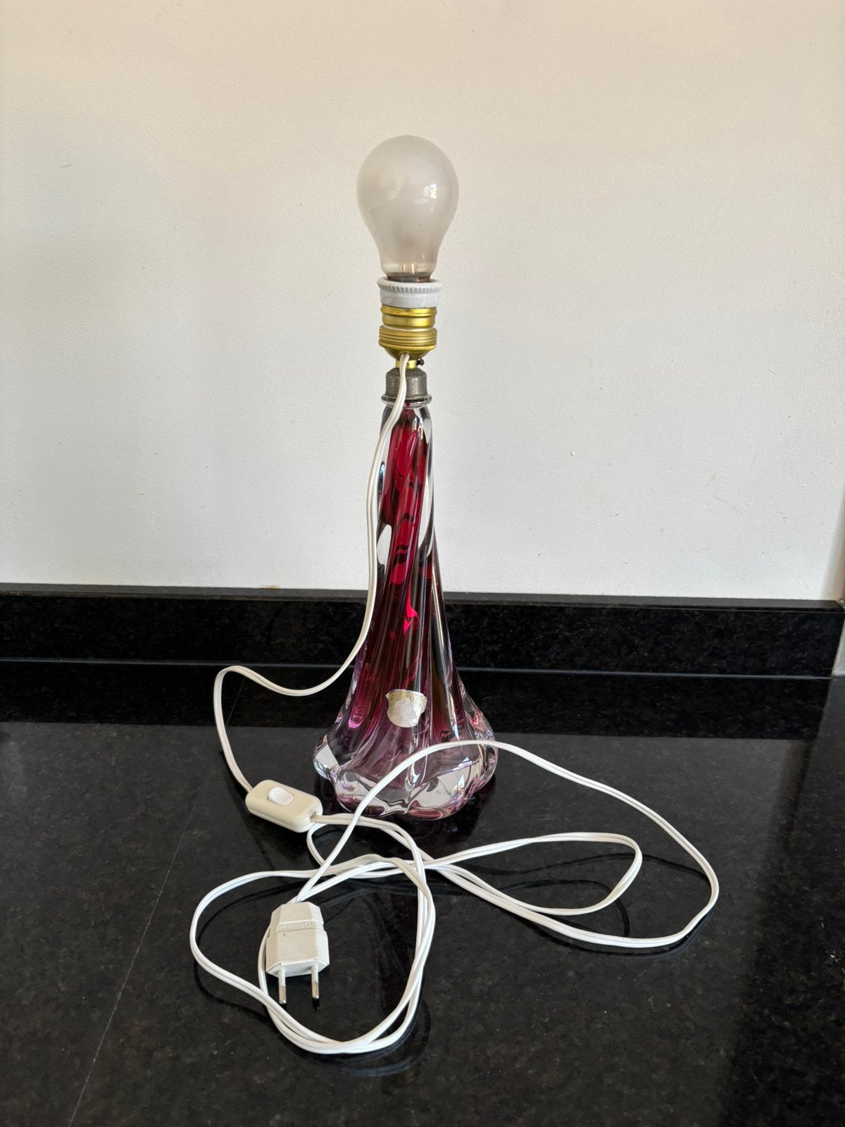 Vintage Val Saint Lambert tafellamp van kristalglas roze, Ophalen of Verzenden, Gebruikt
