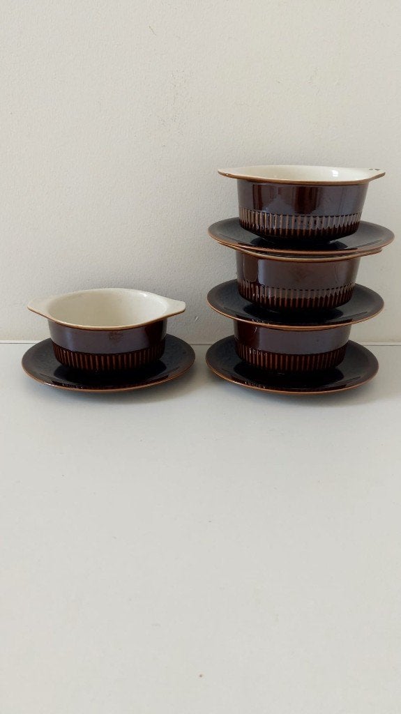 Vintage jaren 70 kommen met schotel – Set van 4 – als nieuw, Eu, Overige merken, Eu, Keramiek