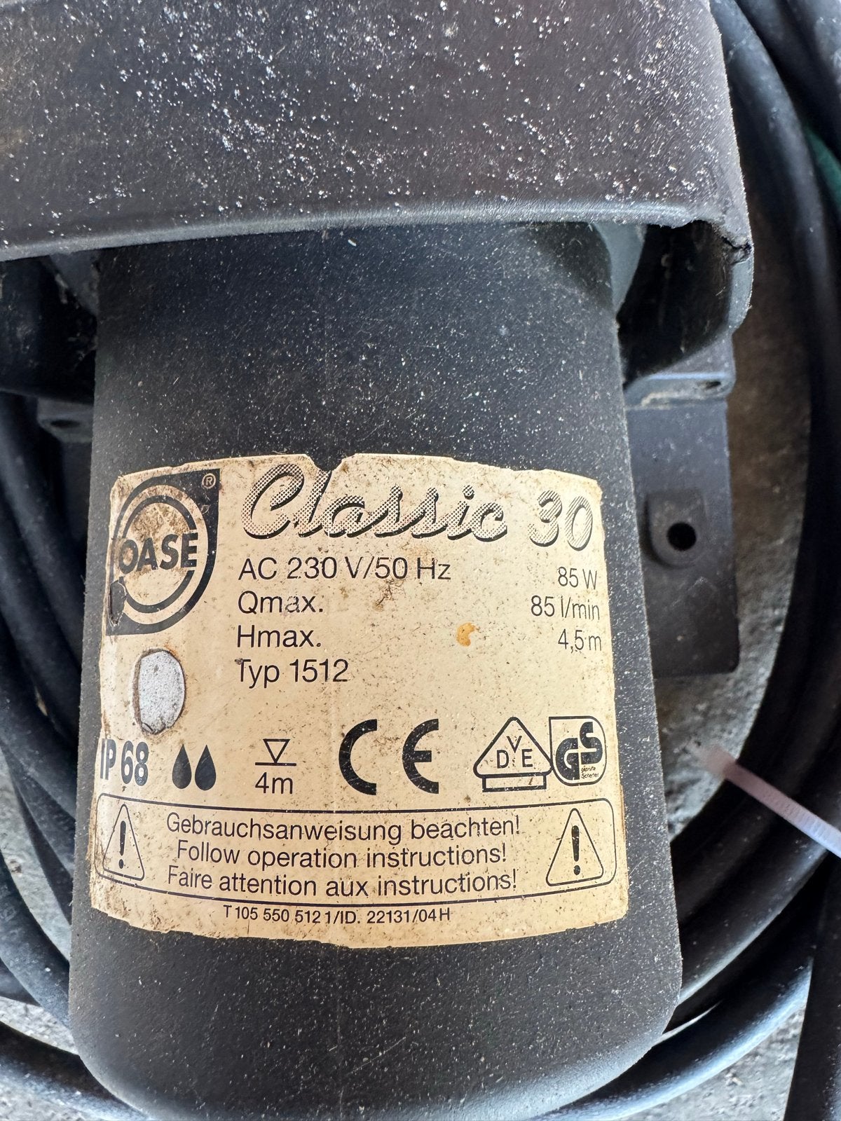 Oase Classic 30 Vijverpomp - 85W, 85 l/min, 4.5m Hmax, Ophalen, Gebruikt, Elektrisch, Overige typen
