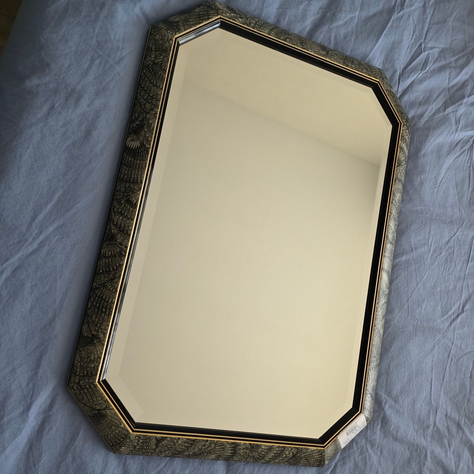 Vintage spiegel met gouden rand en marmerlook, 70x50 cm, Ophalen of Verzenden, Rechthoekig, 50 tot 100 cm, Minder dan 100 cm