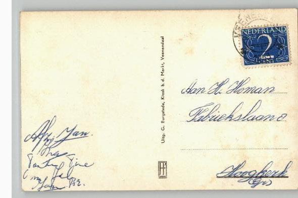 Veenendaal 4 mooi gelopen Groet kaarten jaren 50, Ophalen of Verzenden, 1940 tot 1960, Gelopen, Utrecht