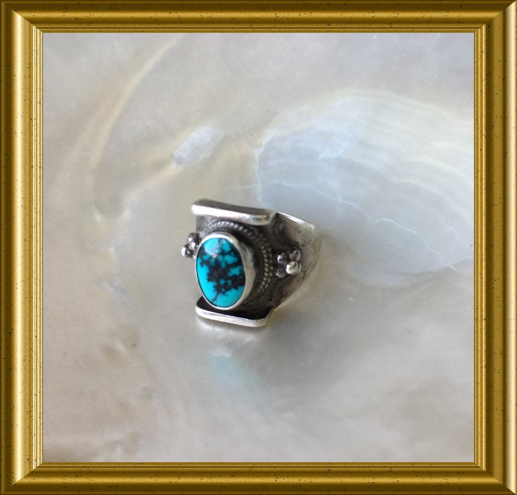 Mooie zilveren ring met turkoois blauwe steen, Sieraden, Tassen en Uiterlijk, Ophalen of Verzenden, Zilver, Ring, Met edelsteen