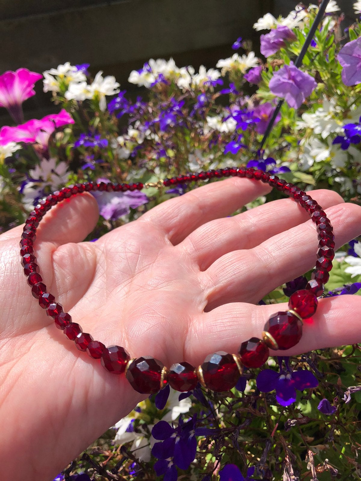 Granaat Collier Ketting Glas granaten antiek !, Ophalen of Verzenden, Zo goed als nieuw, Rood
