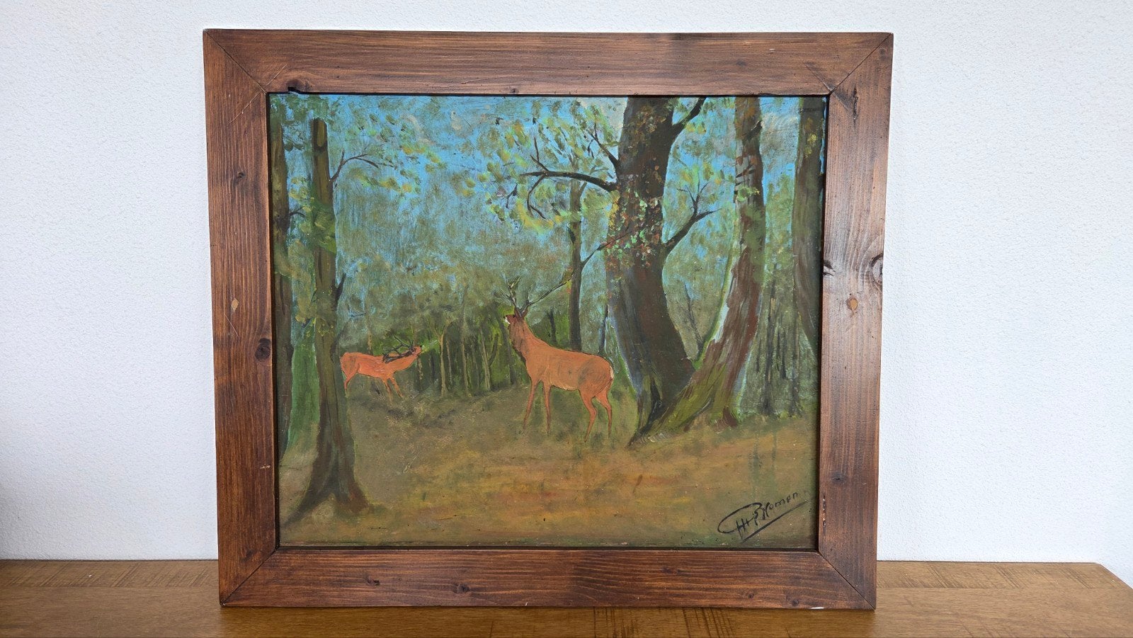 Schilderij met herten in het bos, Ophalen of Verzenden