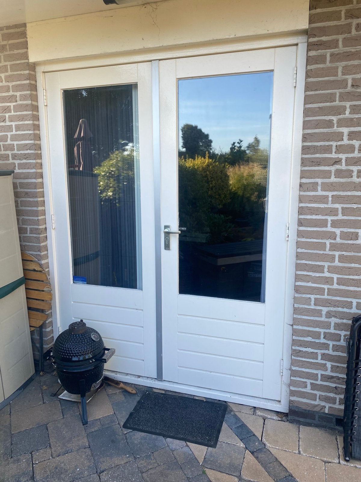 Merbau hardhouten openslaande deuren met kozijn en dubbel gl, Doe-het-zelf en Verbouw, Deuren en Horren, Gebruikt, Ophalen of Verzenden